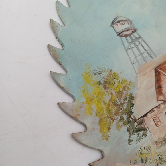 Pretty Prairie KS Hand Painted Saw Blade Folk Art Train Railroad Depot Signed - Picture 3 of 7